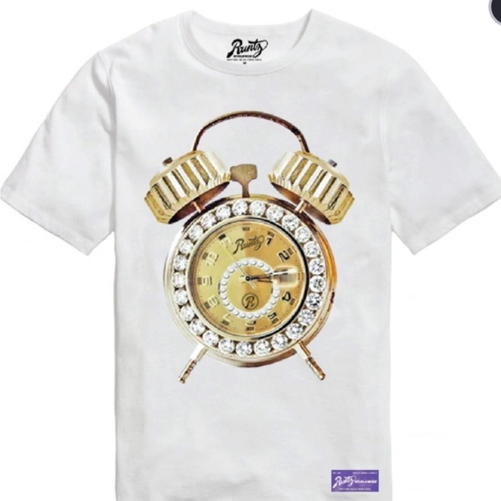 Men’s Runtz Time is Money White T-Shirt with Gold Clock Design